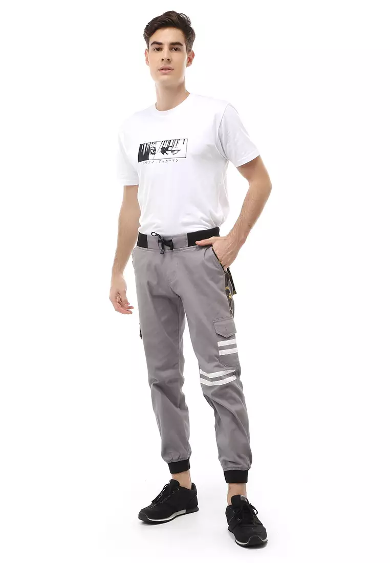 Locko Long Pants Celana Jogger Cargo Pria List Camouflage Material Twil Sweding ORIGINAL - Gray