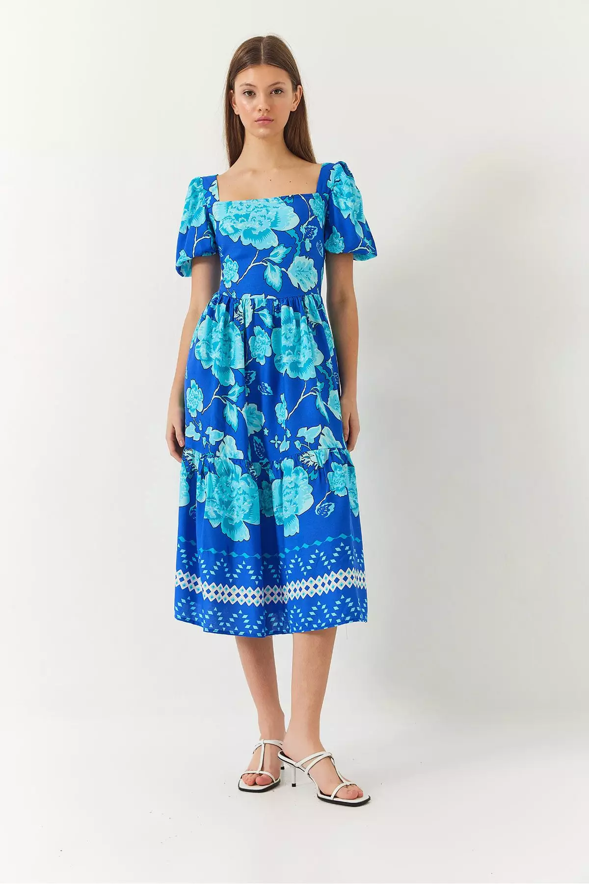 Women's Watermelon Sleeve Square Neck Patterned Tericotone Dress 60261412