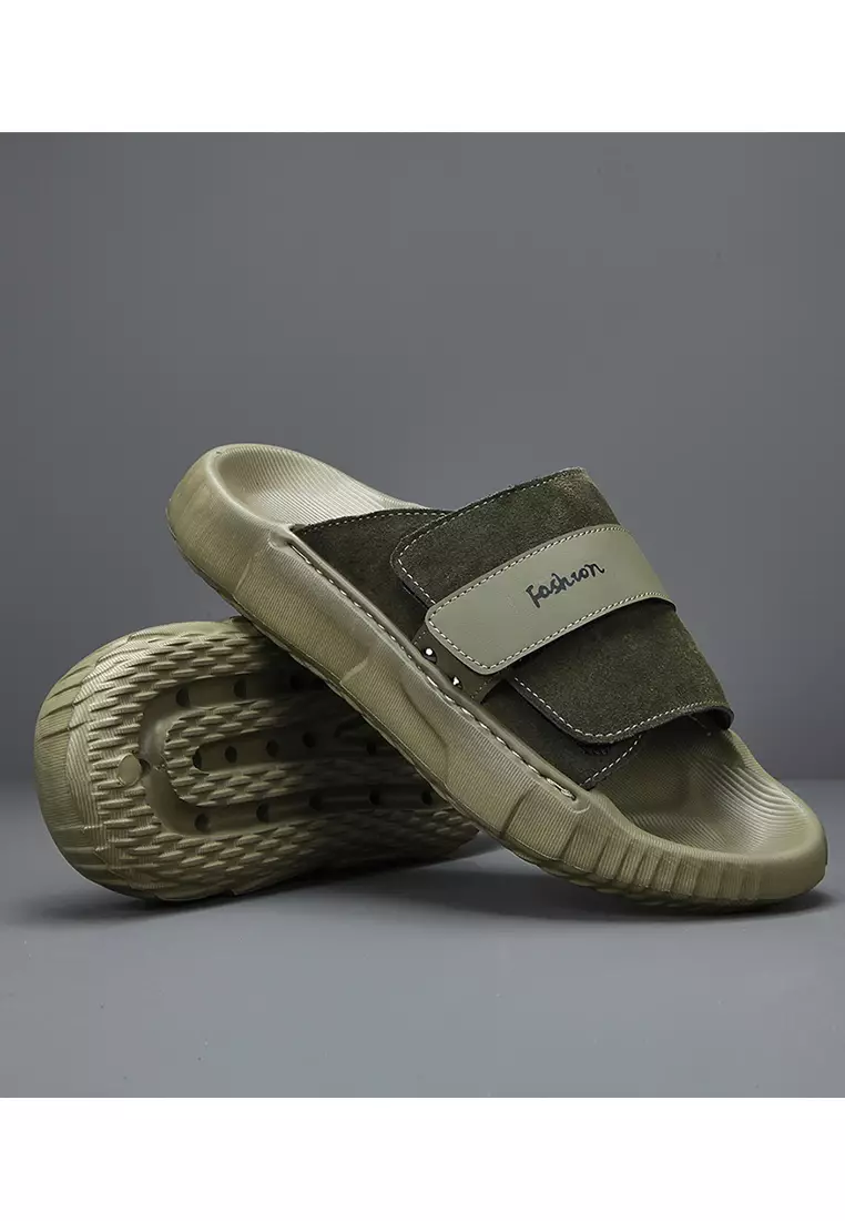 Velcro Strappy Cow Suede Slippers ALG-A09