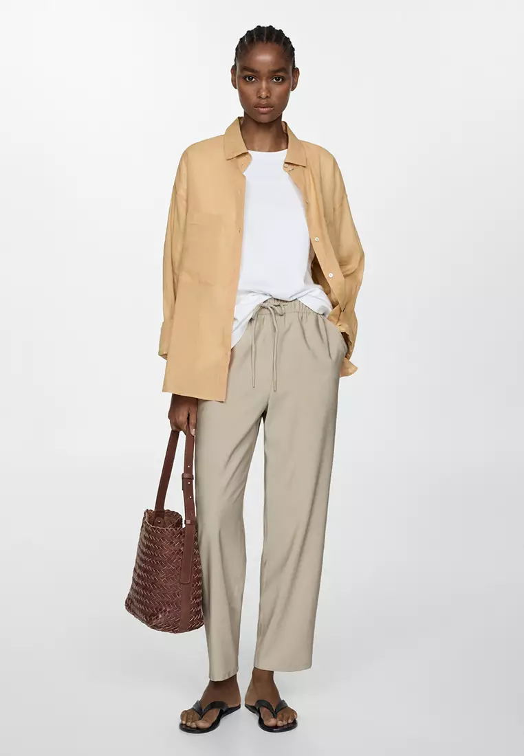 Mango drawstring trousers shop