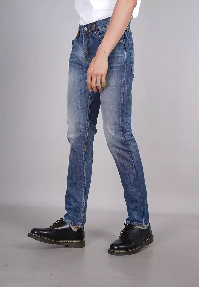 LGS - Celana Jeans Pria Regular Motif Washed Warna Biru Denim - JPF.499.P103.A650.C Katun Panjang