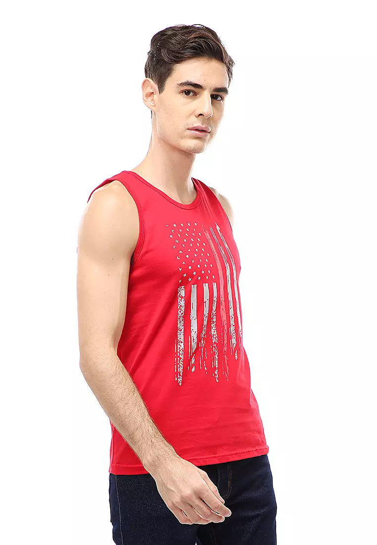 Agies Pakaian Dalam Pria Tank Top Singlet Flag Motive Material Cotton ORIGINAL - Red