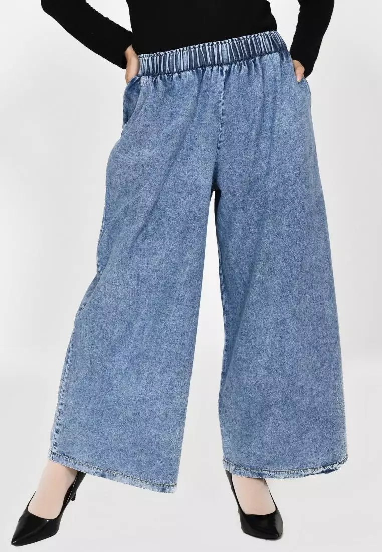 Denim Palazzo Kelly (Celana Kulot Bawah Lebar) Snow Blue