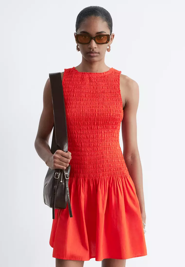 Smocked Cotton Poplin Mini Dress
