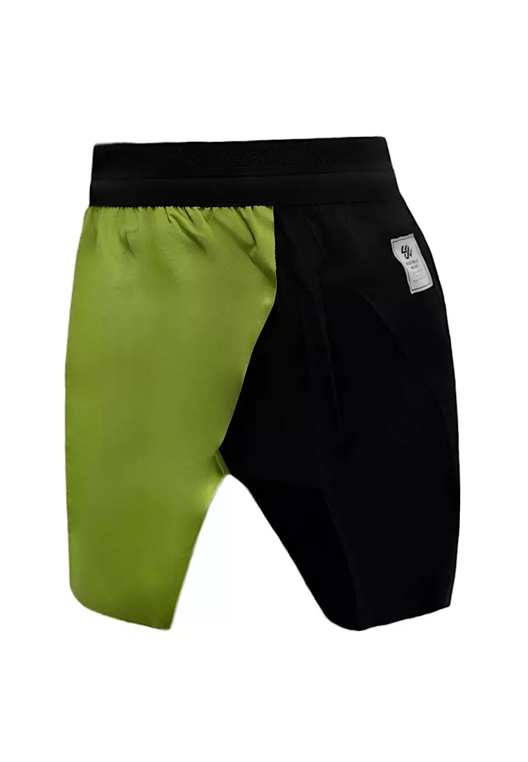 青綠拼色男女同款田徑短褲(三角內膽)