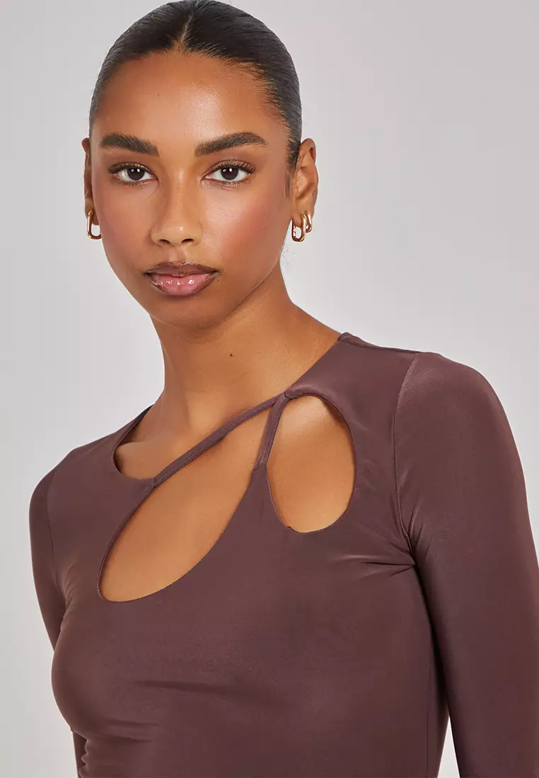 Pink Vanilla Chocolate Aysmmetric Cut Out Shoulder Dress