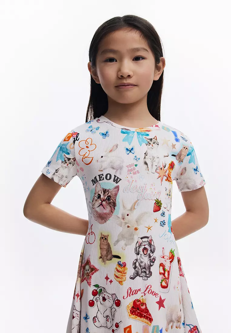 Skater dress with cats short sleeves