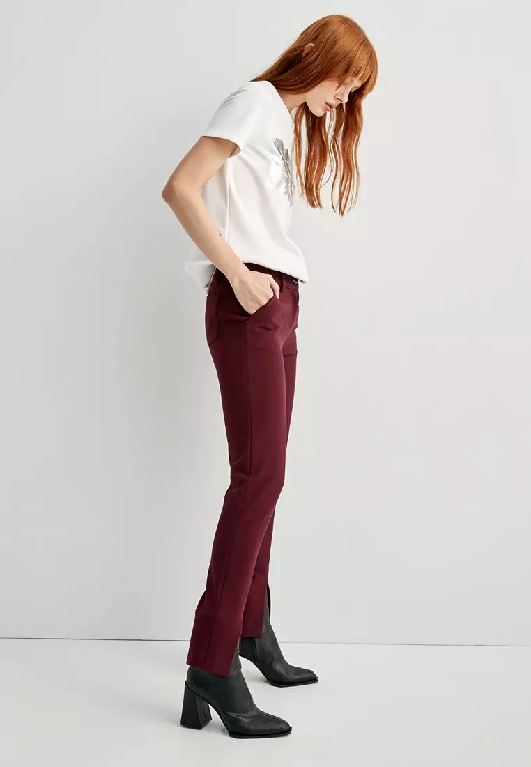 Front Slit Slim Fit Maroon Pants
