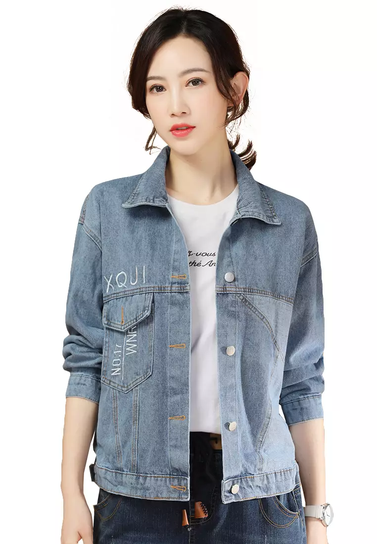 Buy A-IN GIRLS Simple Stitching Denim Jacket 2023 Online | ZALORA Singapore