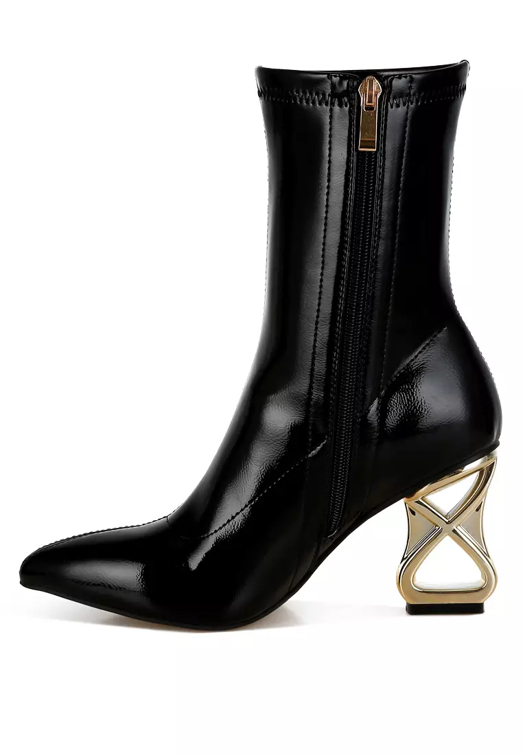 Fantasy Heel Patent Faux Leather Boots in Black