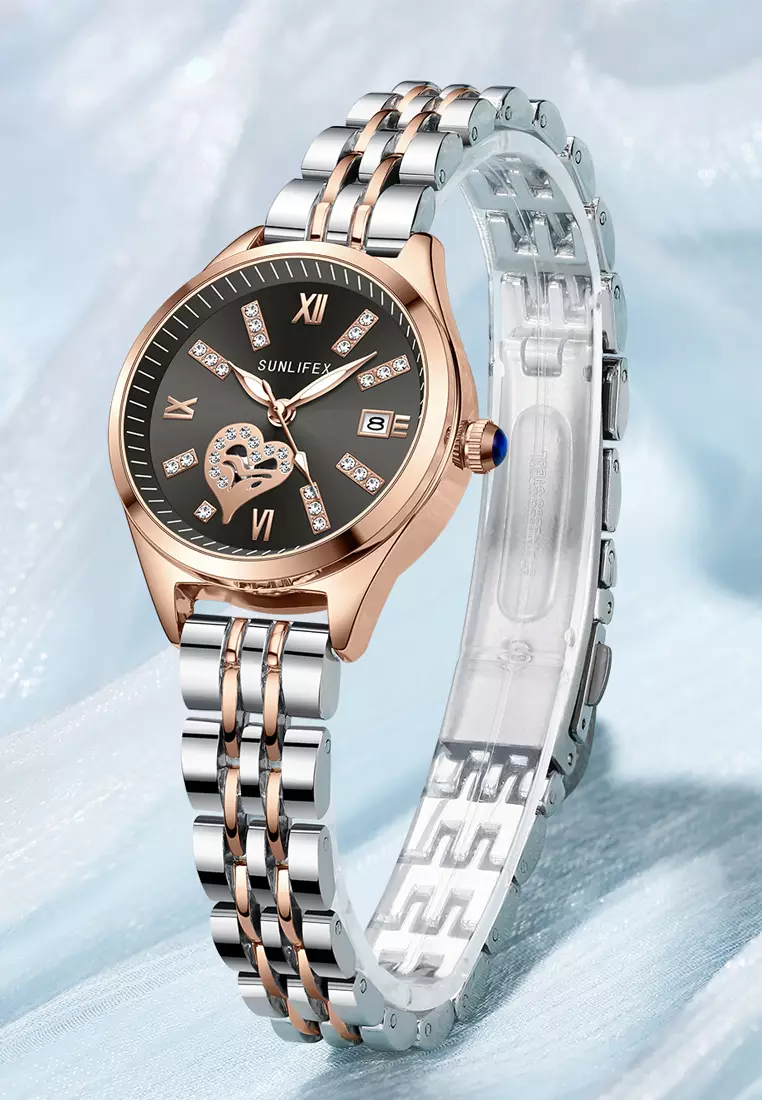 Jam Tangan Wanita 6000 Calendar Berlian Elegan Santai Jam Tangan Cewek roseblack