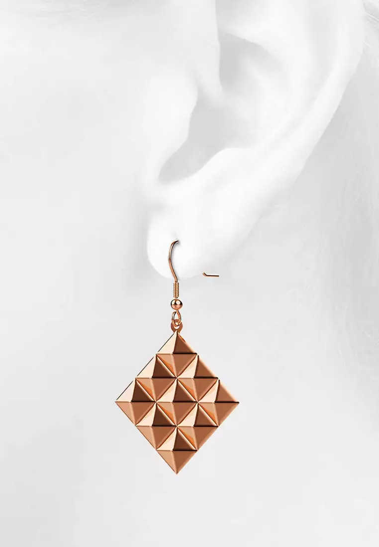 Fascination Geometric Diamond Shape Metallic  Earrings Rose Gold