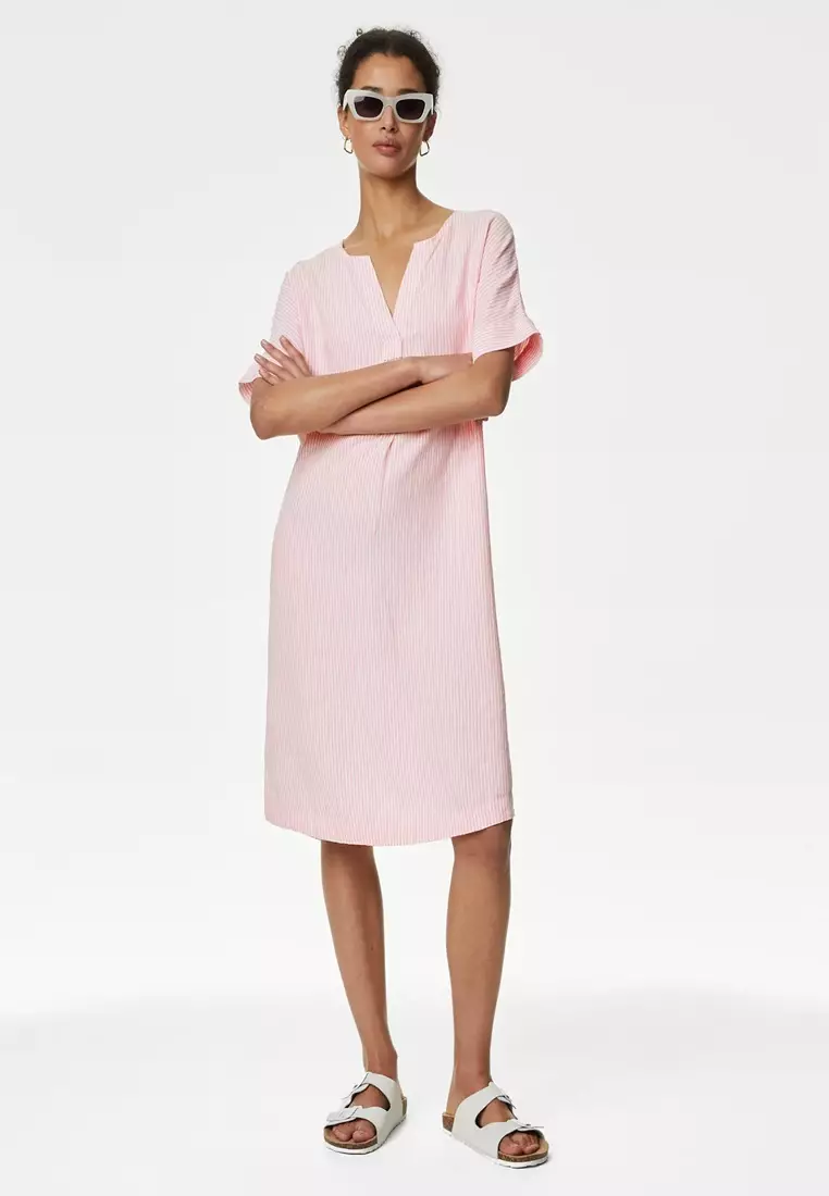 Buy MARKS SPENCER Linen Rich Striped V-Neck Shift Dress 2025