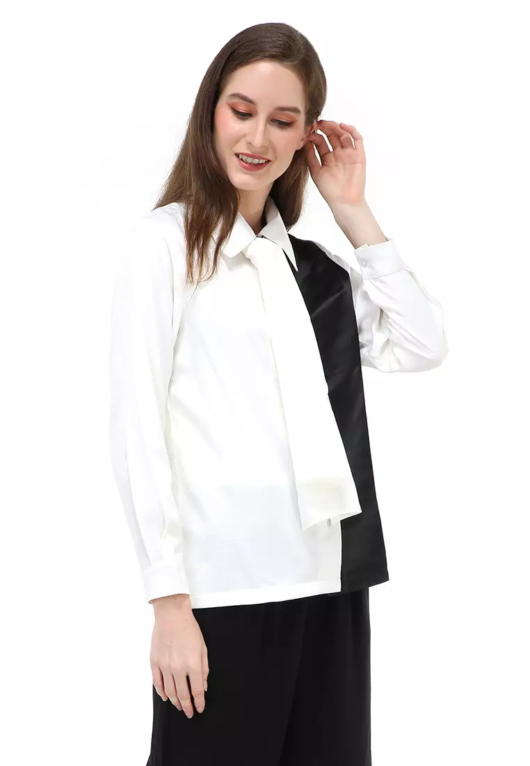 Caliya Blouse Long Sleeves Wanita Motif Polos Atasan Wanita Casual - Black