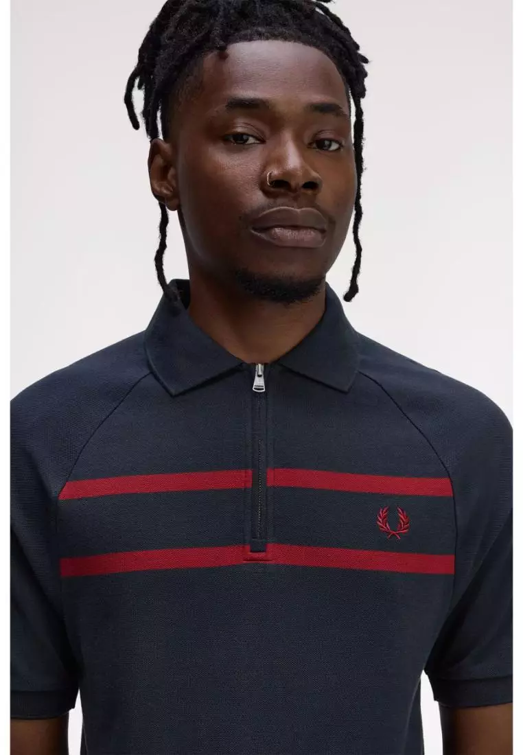 Buy Fred Perry Fred Perry M1726 Pique Zip Neck Polo Shirt (Navy