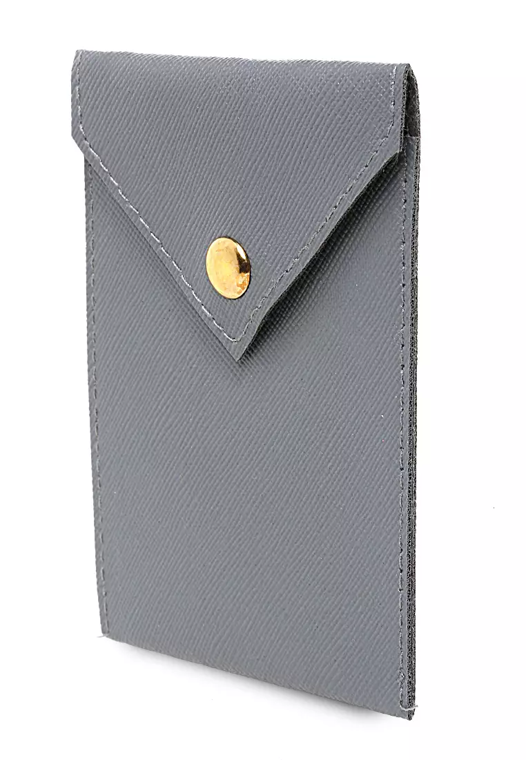 Manley Card Wallet Motif Polos Pengait Kancing Design Simple - Abu