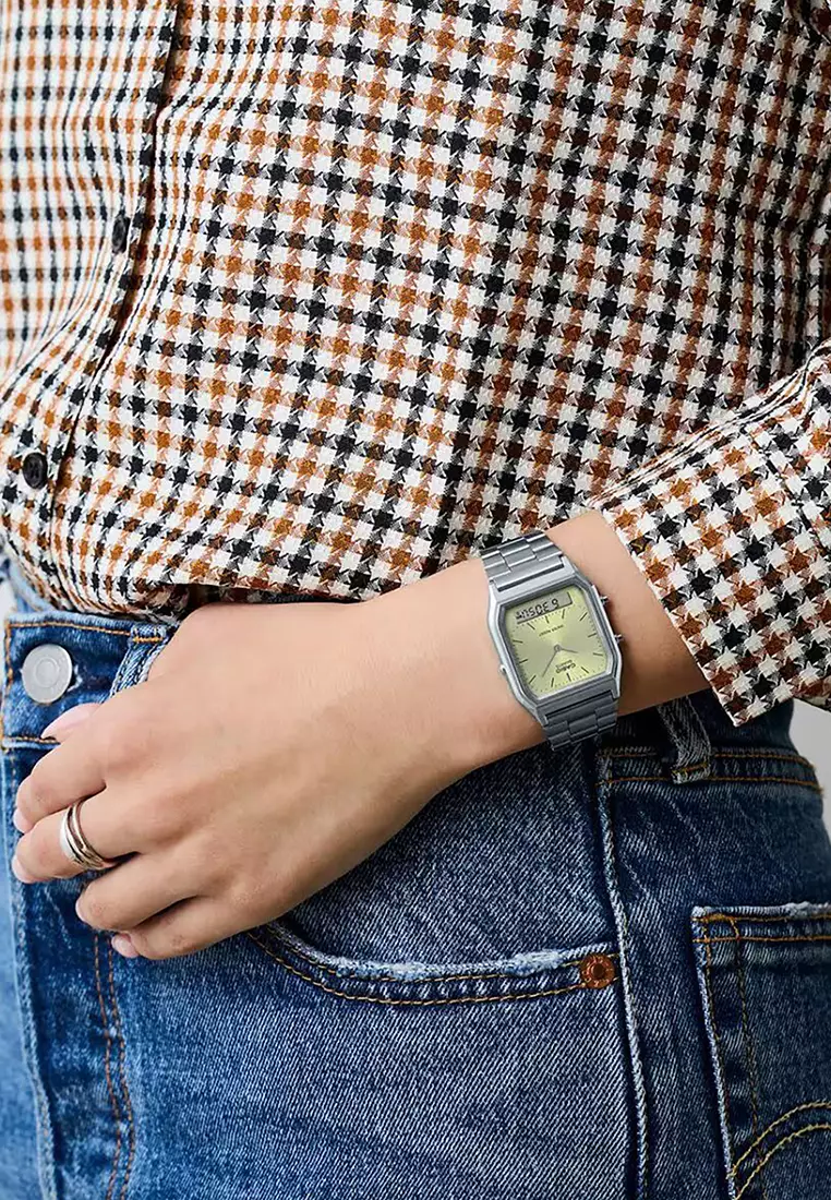 Vintage Women Analog-Digital Watch AQ-230A-9AMQY Silver Stainless Steel Strap