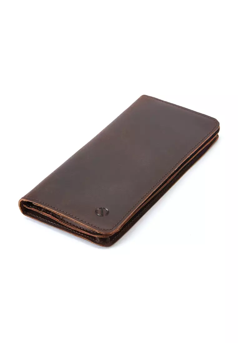 Premium Full Grain Crazy Horse Leather Vertical Long Bi-fold Wallet - JWD 50952