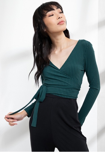 Origin by Zalora green Soft Rib Wrap Top made from Tencel 76F70AA43B0654GS_1