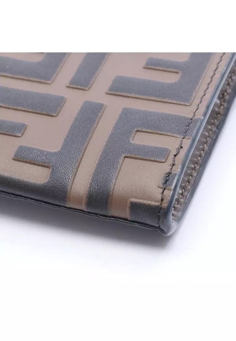 Pre-Loved Fendi FF Diamond card case coin purse leather Brown black