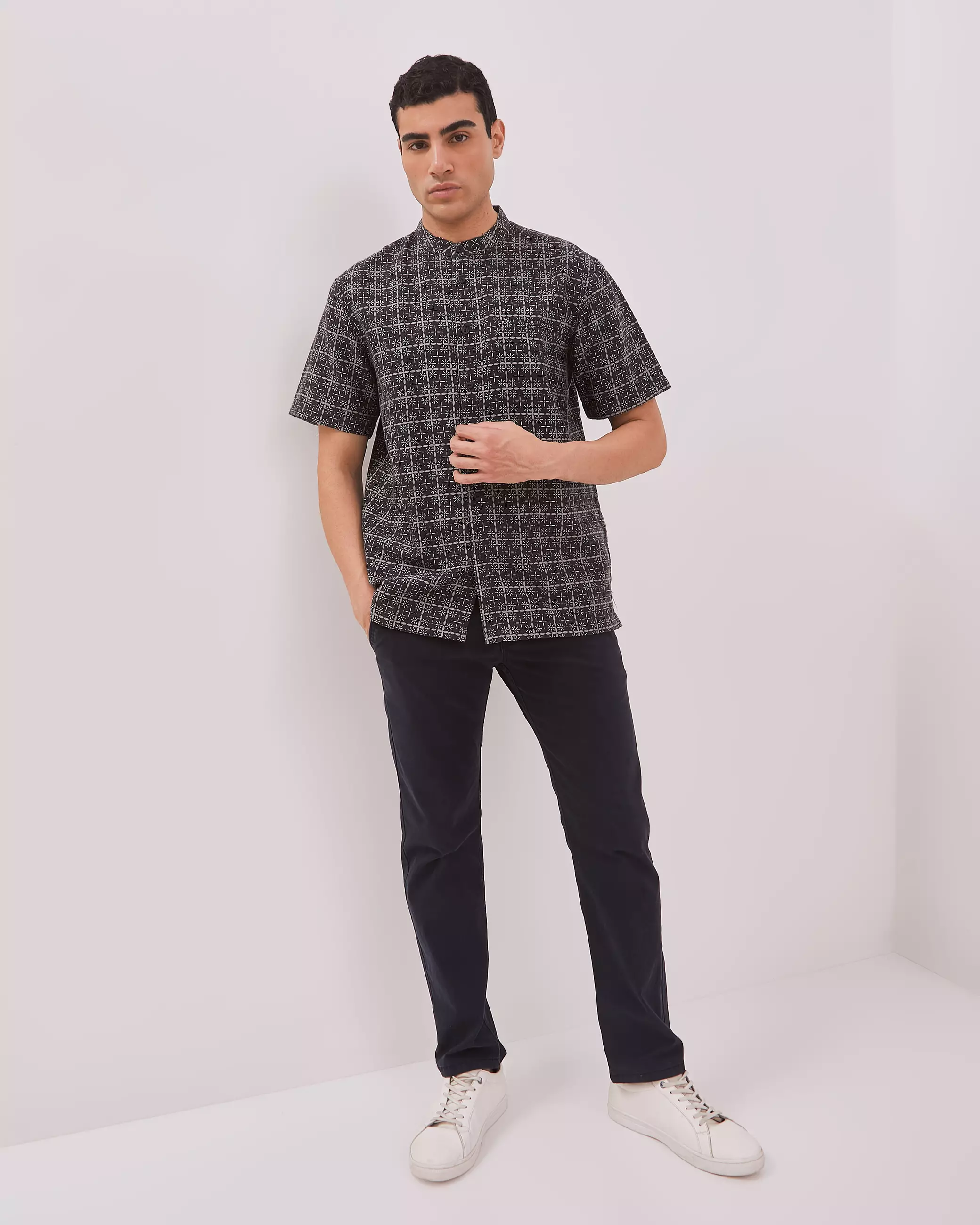 AMK Kemeja Koko Pria Lengan Pendek KK BB Haddar Ss Black