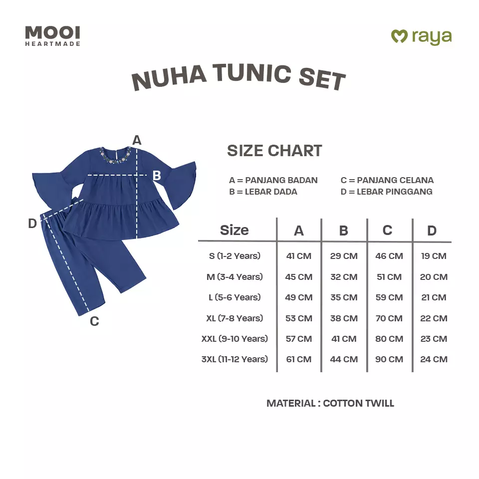 Mooi Setelan Anak Perempuan Raya Collection Nuha Tunik Set - White