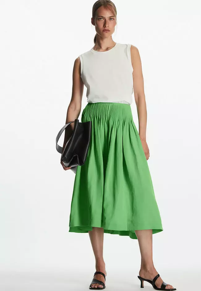 Green midi hotsell skirt linen