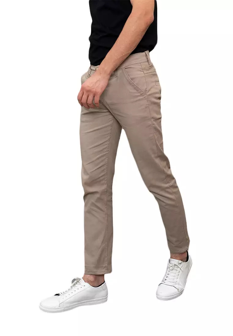 Celana Panjang chino pria Slim fit Strecth Jeans Krim Gelap