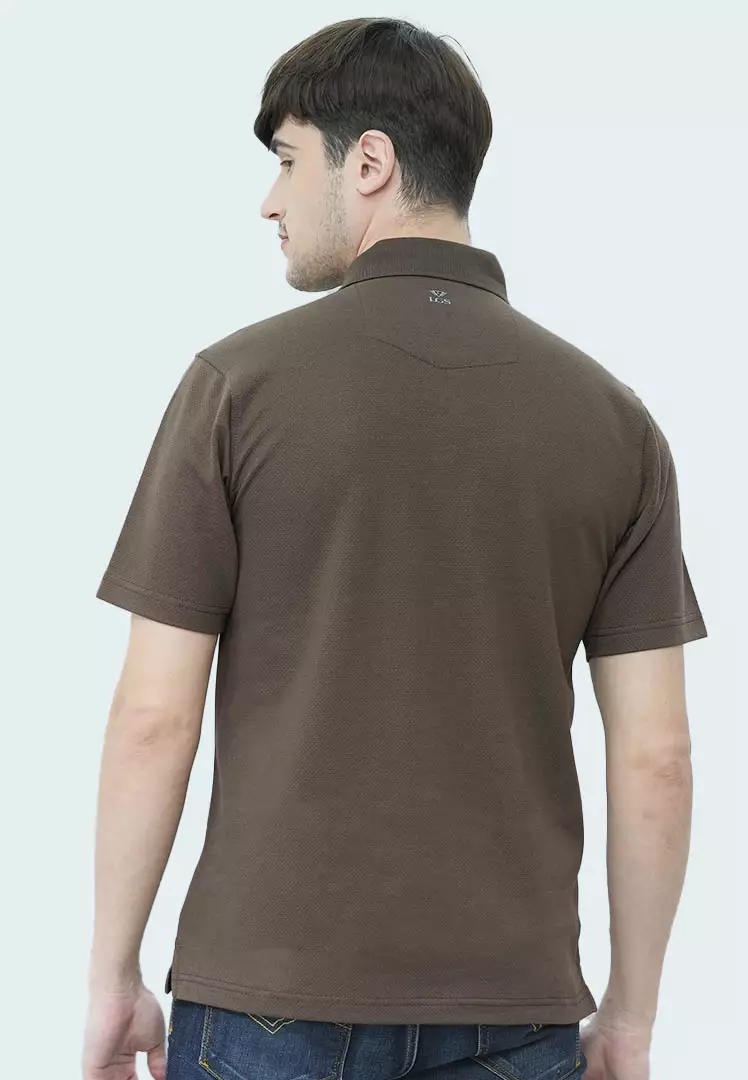 LGS - Kaos Polo Casual Pria - Katun Premium - Shirt Lengan Pendek - Motif Polos Basic - Bertekstur Popcorn - Coklat - CWS.225.J3412.01.C