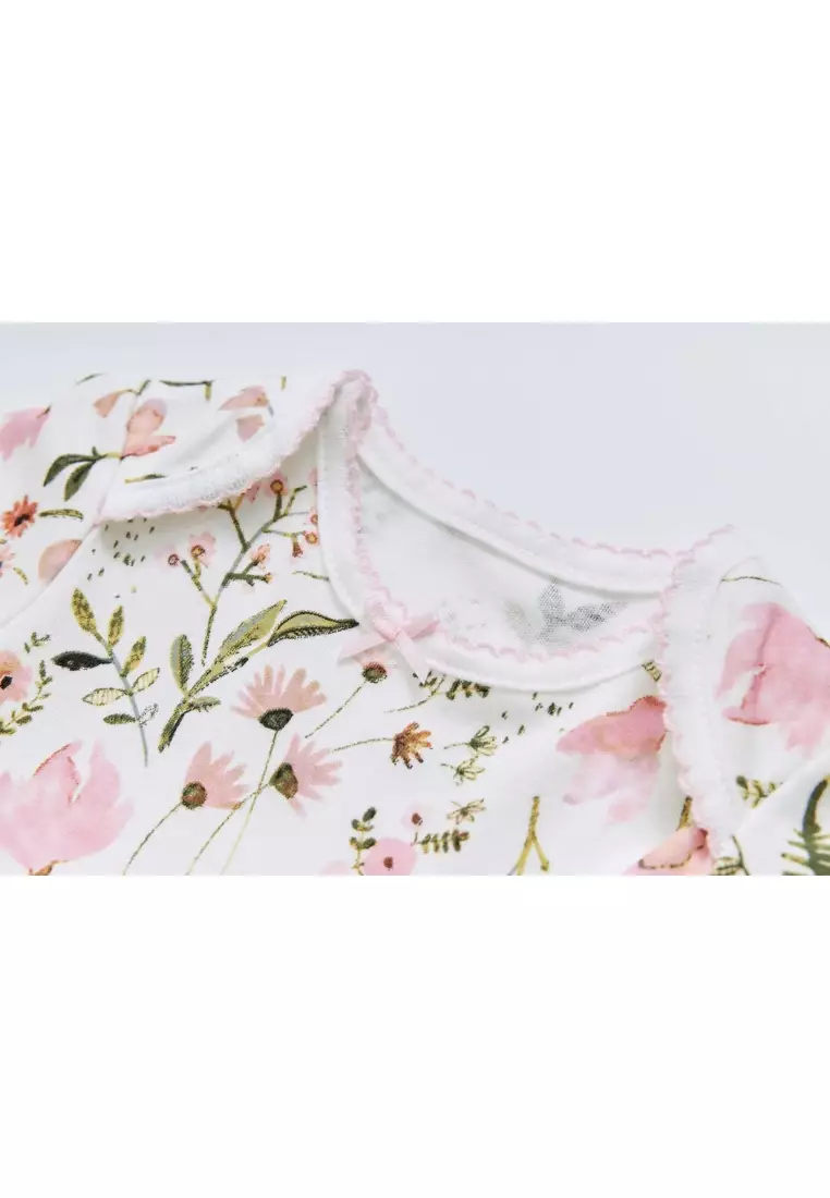 嬰兒女孩粉色花卉連體衣連粉色開襟羊毛衫 兩件套裝