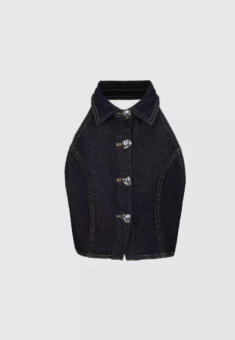 Girls black denim vest 2025