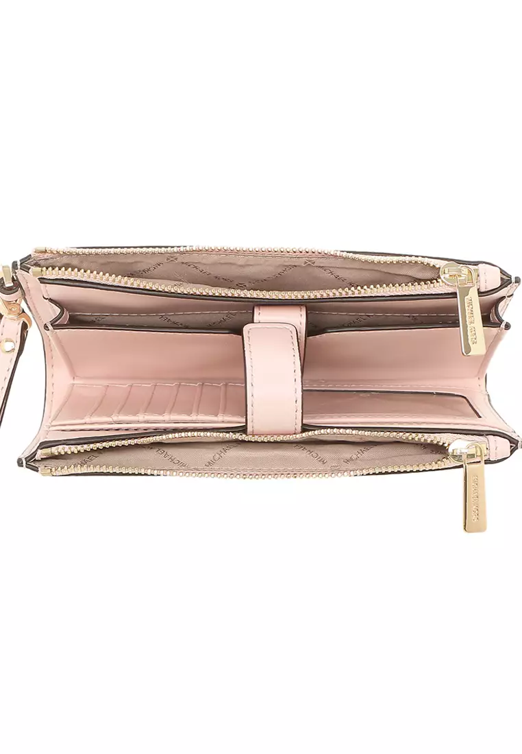 Jet Set Travel Large Double Zip Wristlet In Signature - Vanilla/Power Blush