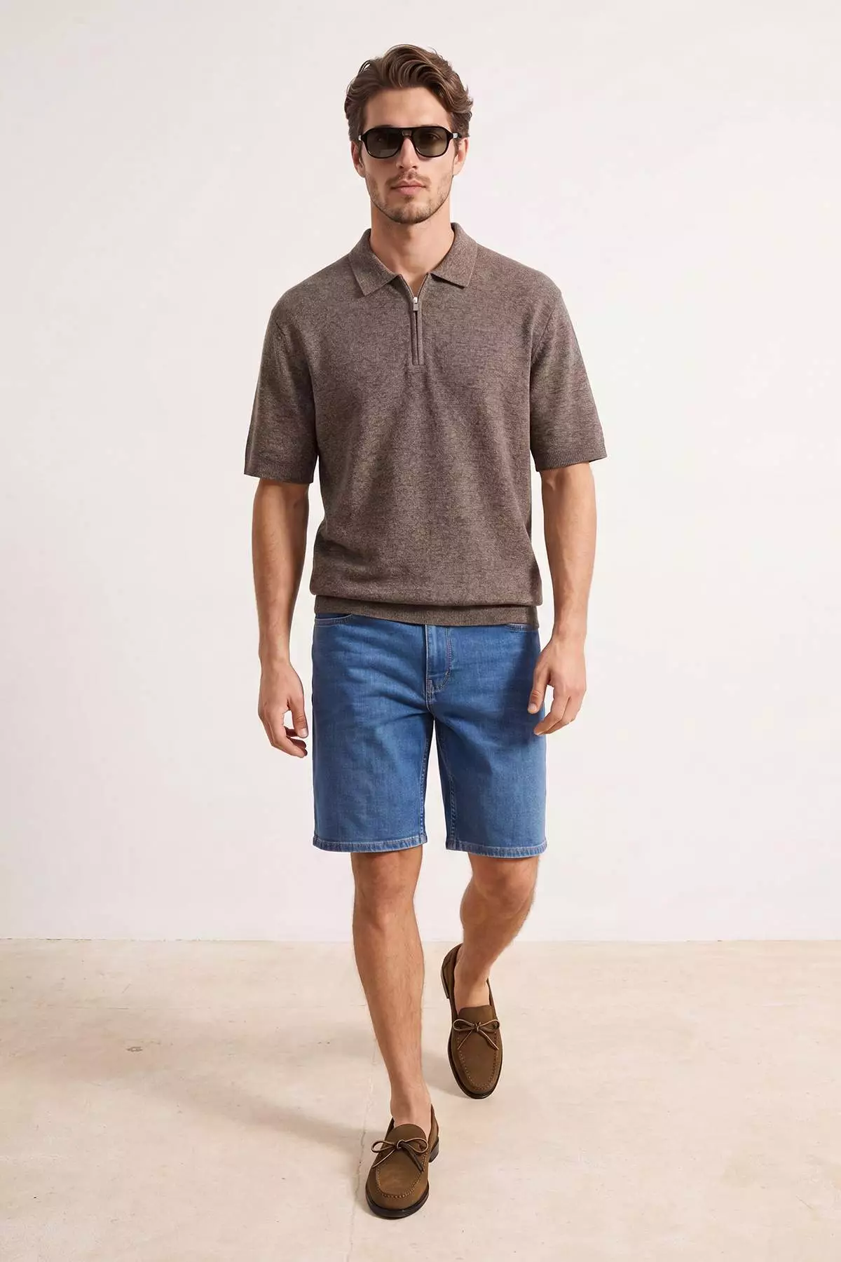 Blue Regular Fit Pipe Leg Flexible Men'S Denim Shorts & Bermuda Tmnss26Sr00033