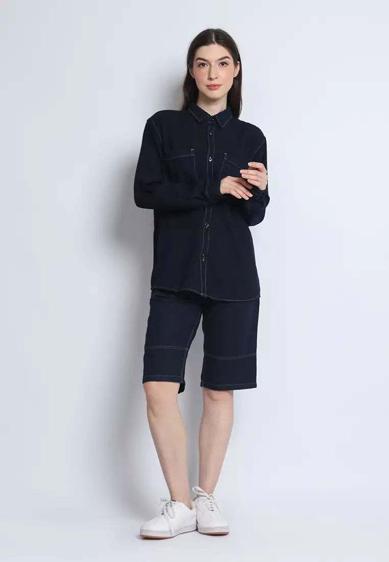 Kemeja Denim Wanita Skena L/S Krah Mandarin Saku Besar 282405