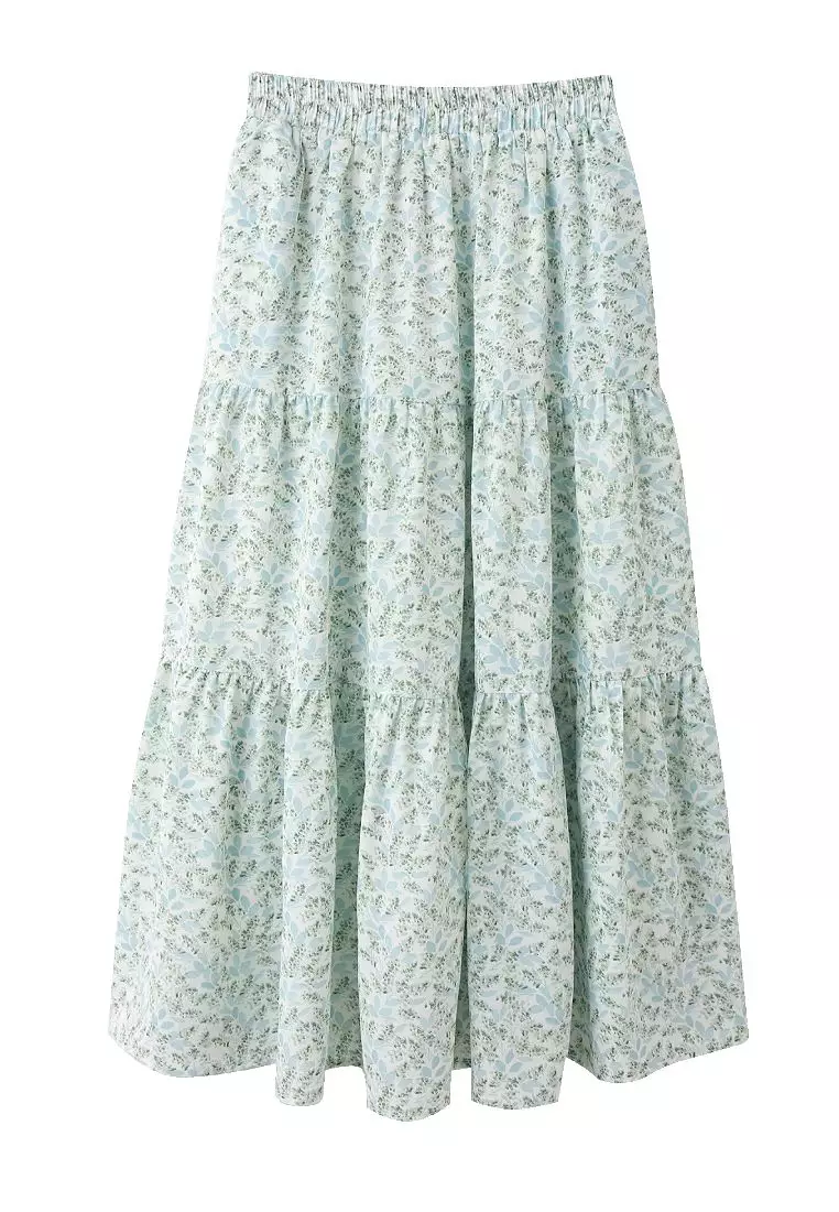 Floral Ruffled Tier Maxi Skirt with Stretch Waistband [CA3058]