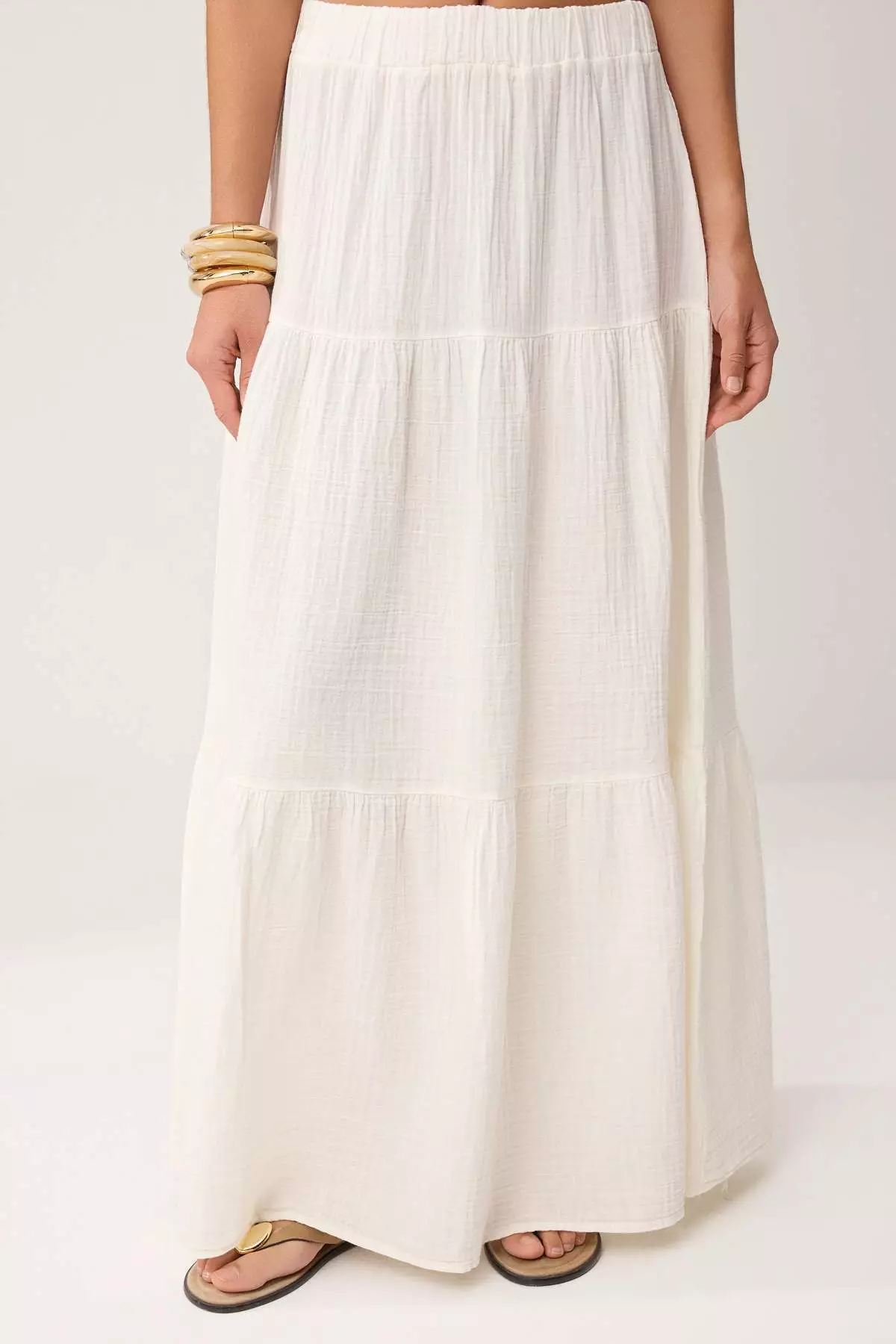 White 1% Cotton Muslin Long Maxi Skirt Twoss25Et174
