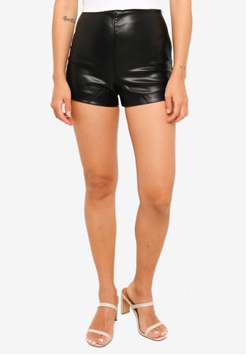 H&M black Imitation Leather Shorts 1424CAAC2FCA44GS_1