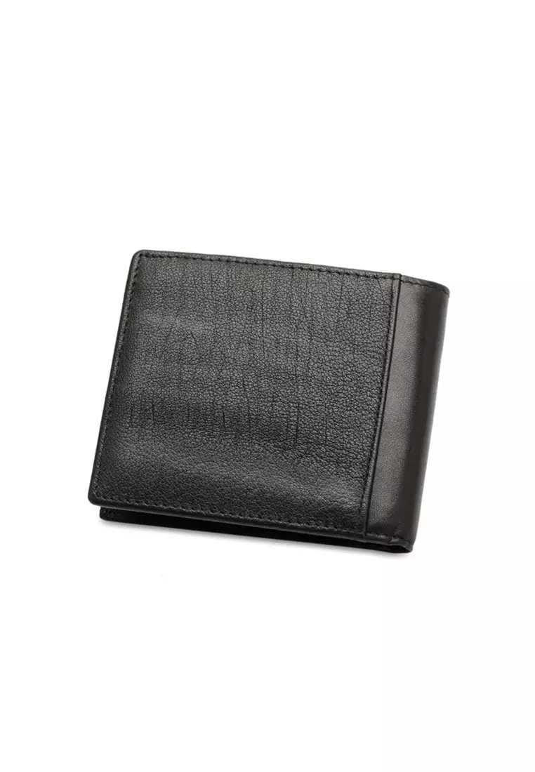 Men's RFID Blocking Tri Fold Wallet with Coin Compartment - Black