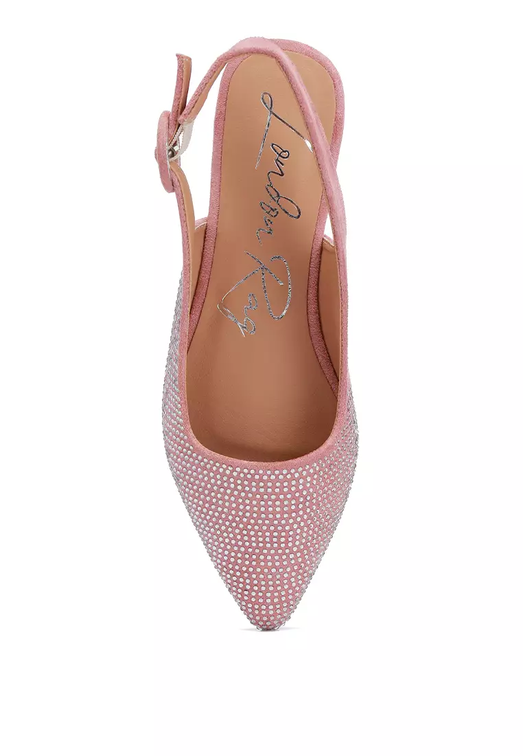 Bagal Slingback Berlian Imitasi Merah Muda