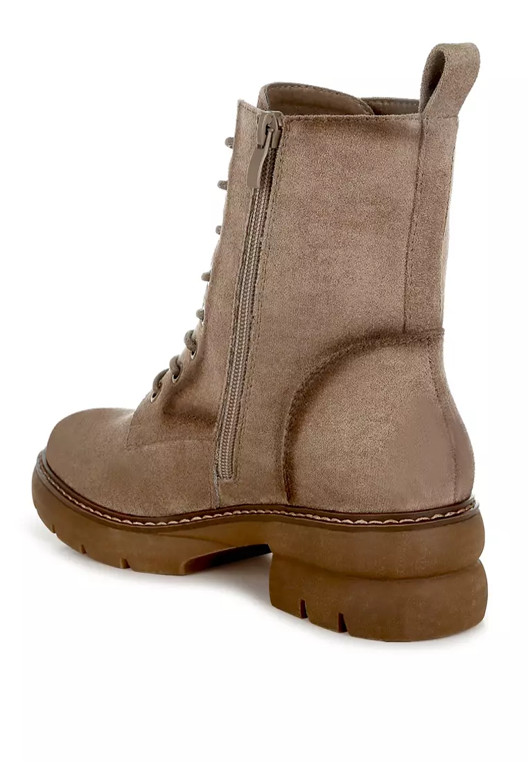 Lace Up High Ankle Boots in Taupe