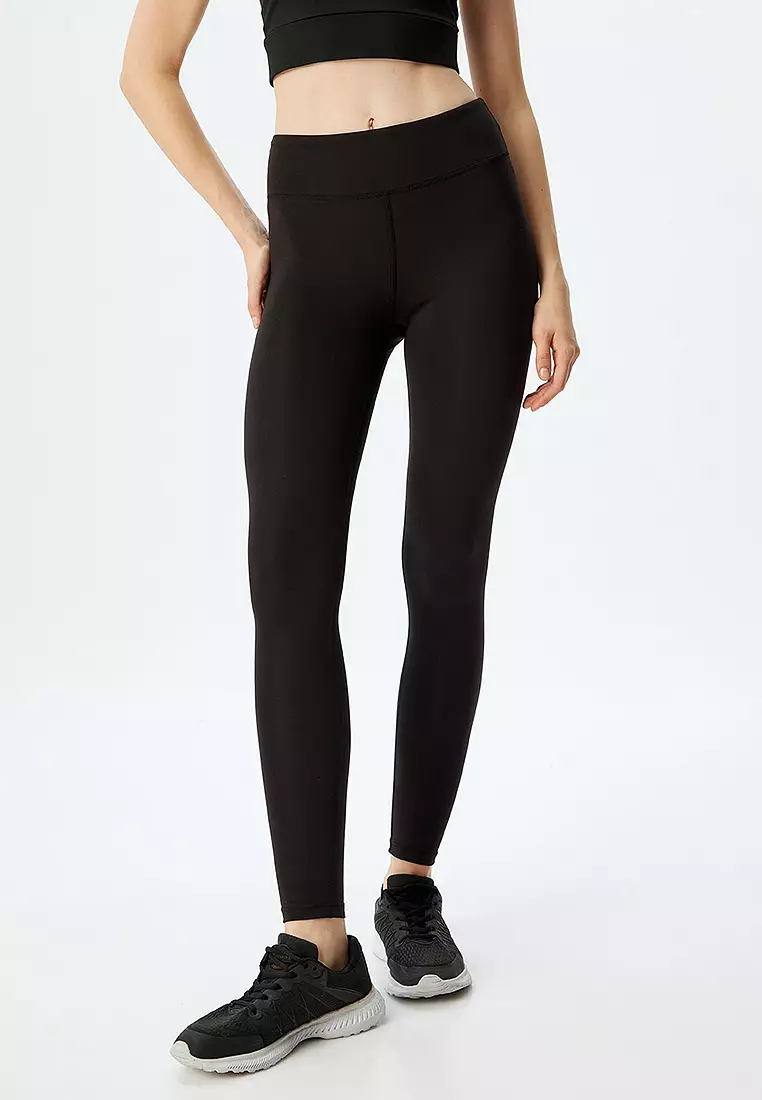 Koton Sport Leggings Stitch Detail High Rise Pantalones Casuales, Schwarz ( 999), M Para Mujer
