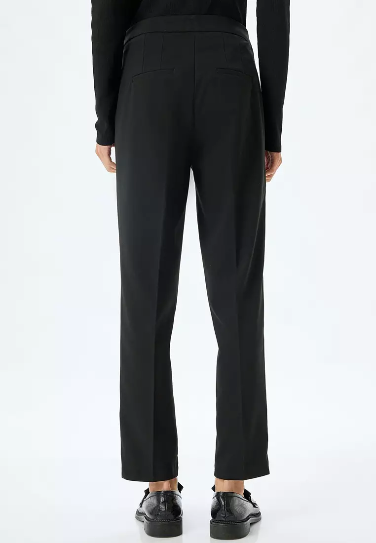 Cigarette Trousers Pocket Detail Viscose Blend