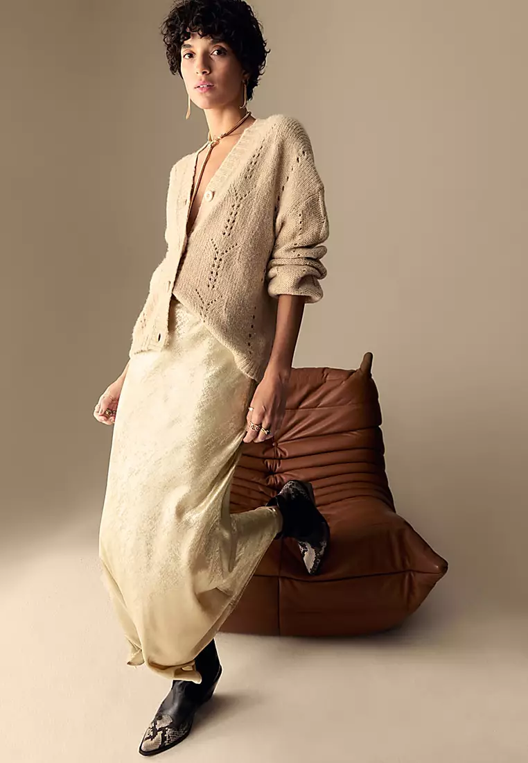 Plisse Metallic Maxi Column Skirt