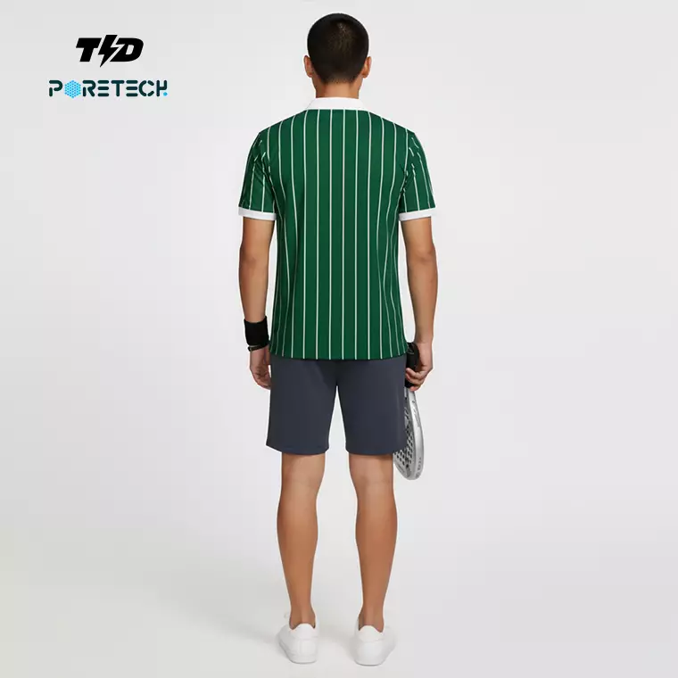 TDACTIVE Jersey Padel Pria Polo PoreTech "green ver stripes" hijau putih MSB25