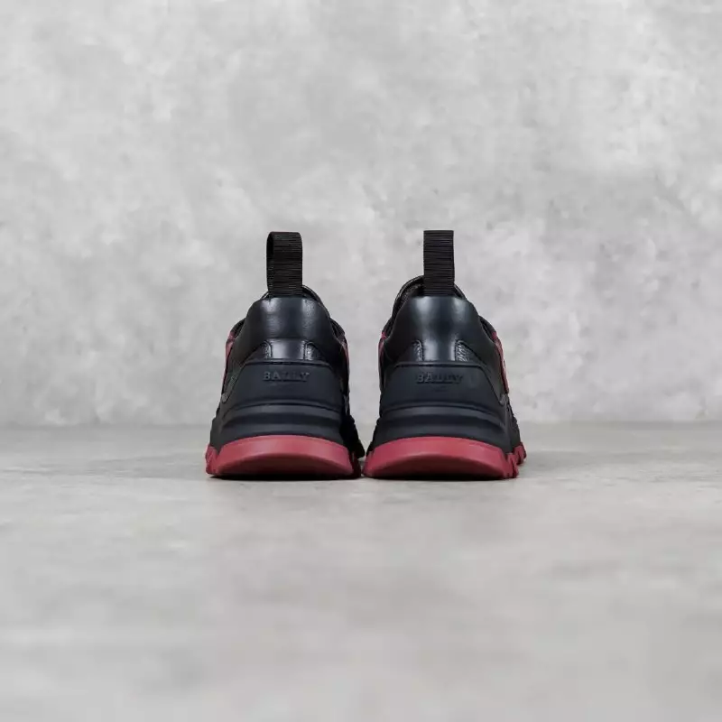 Sepatu BALLY HOLDEN RED ALL BLACK GRAINED LEATHER SNEAKER 100% ORIGINAL