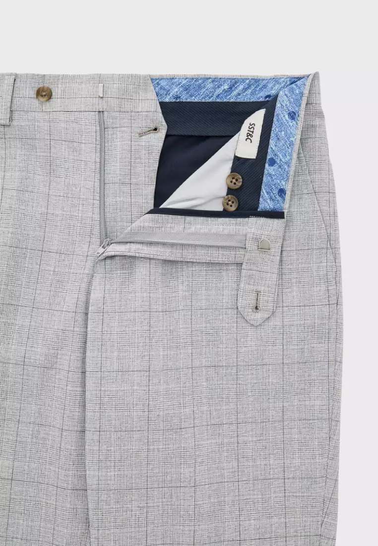 Light Grey Check Slim Trousers