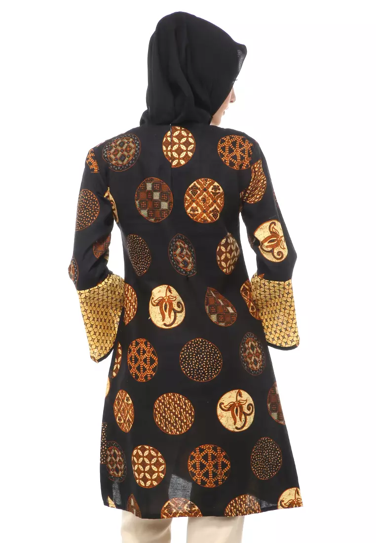 Tunik Batik Motif Koin Atasan Wanita Muslimah - Coklat