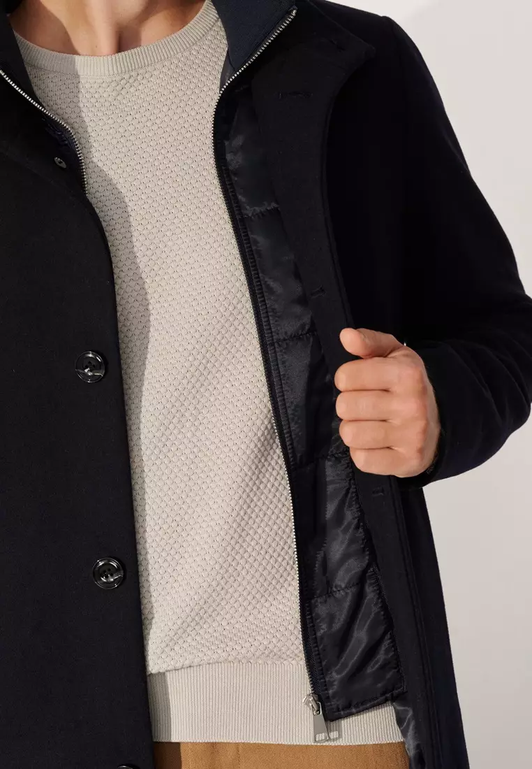 Midnight Night Blue Faux Two-Piece Down Overcoat