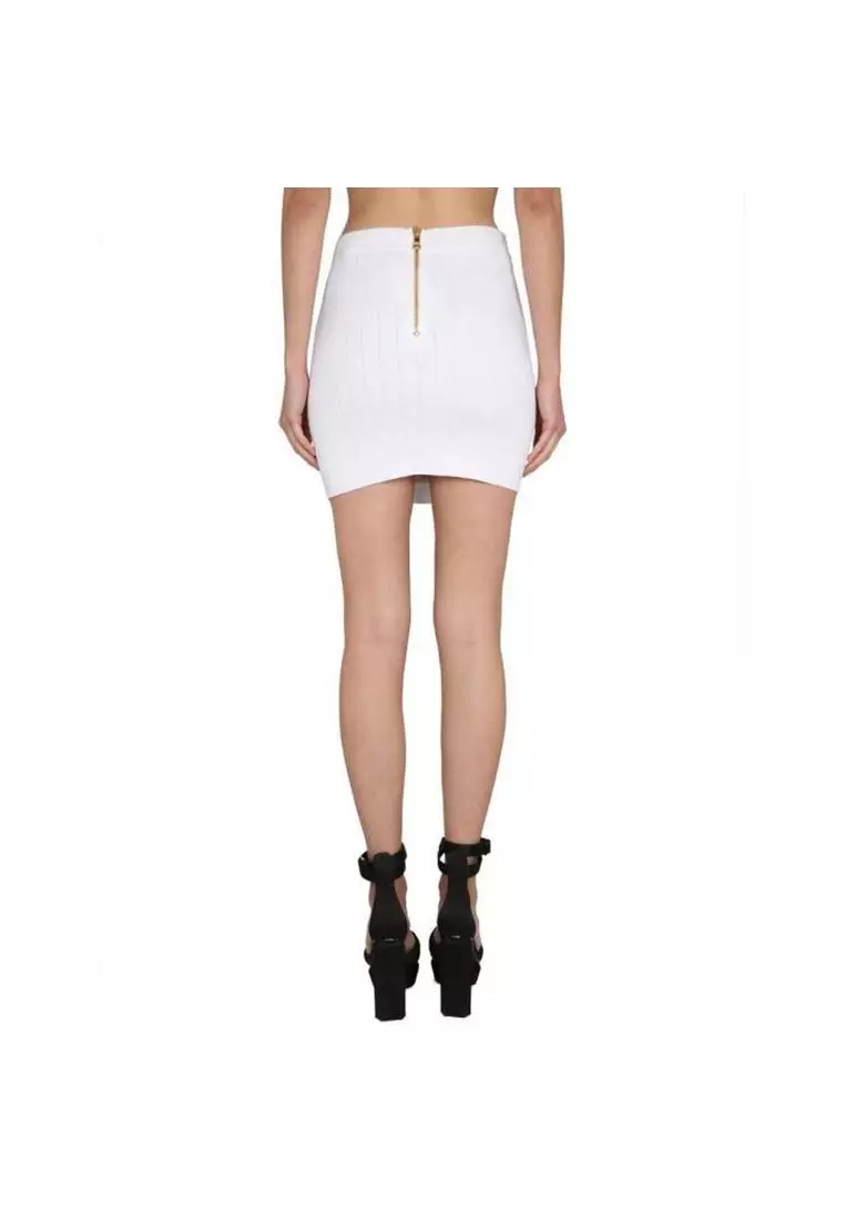 BALMAIN White Viscose Blend Mini Skirt