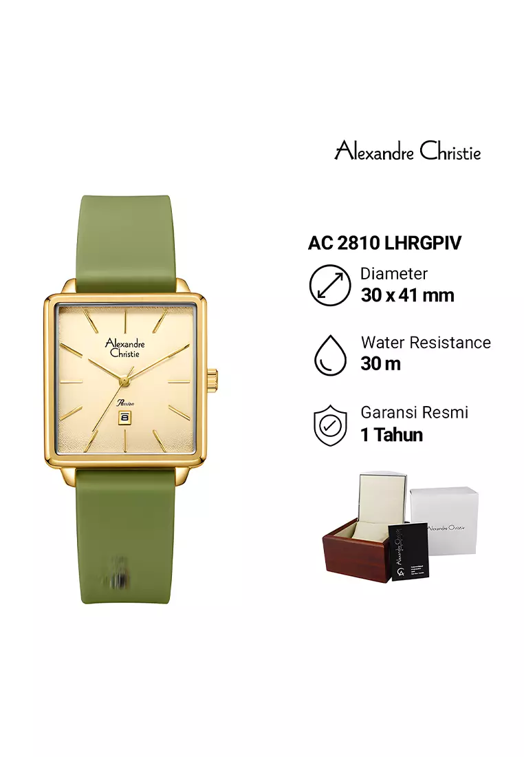 Alexandre Christie Passion - Jam Tangan Analog Wanita - Gold Case - Green Rubber Strap - 2810LHRGPIV